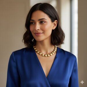 Anne Klein Matte Gold Tone Link Toggle Necklace Modernist  Statement Collar